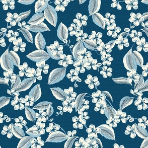 Cherry Flowers - Large - Blue - Linen Texture - French Country Kitchen