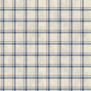 Small-scale Blue and Beige Textured Plaid