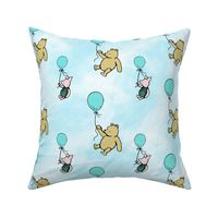Bigger Scale Classic Pooh and Piglet with Bright Aqua Balloons on Blue Skies