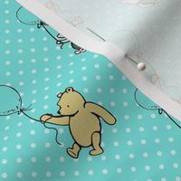 Smaller Scale Classic Pooh and Piglet with Balloons on Bright Aqua Blue