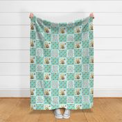 Bigger Scale Patchwork 6" Squares Classic Pooh in Bright Aqua Blue with Storybook Quotes for Cheater Quilt or Blanket
