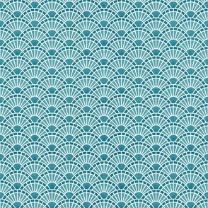 Serene Sunshine- 46 Lagoon- Art Deco Wallpaper- Geometric Minimalist Monochromatic Scalloped Suns- Petal Cotton Solids Coordinate- sMini- Teal- Turquoise Blue- Summer