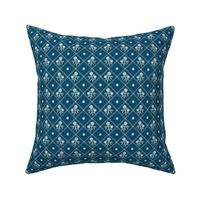 French Country Diamond Floral - Very Small - Blue Reverse - Linen Texture