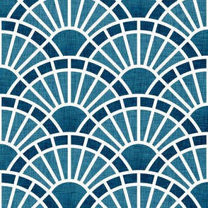 Serene Sunshine- 47 Peacock- Art Deco Wallpaper- Geometric Minimalist Monochromatic Scalloped Suns- Petal Cotton Solids Coordinate- Large- Teal- Turquoise Blue- Summer