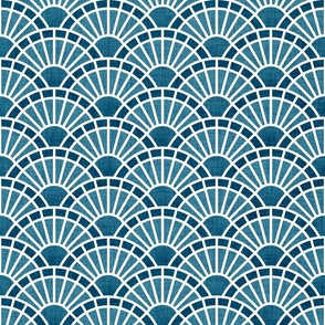 Serene Sunshine- 47 Peacock- Art Deco Wallpaper- Geometric Minimalist Monochromatic Scalloped Suns- Petal Cotton Solids Coordinate- Small- Teal- Turquoise Blue- Summer
