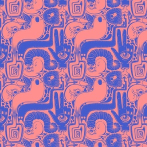trippy halloween monster - mid scale - pink blue