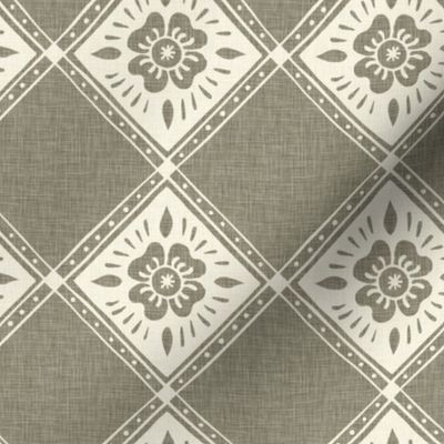 French Rose Diamond - Medium - Wheat Reverse - Linen Texture - French Country Kitchen