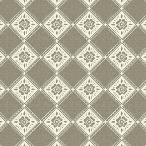 French Rose Diamond - Medium - Wheat Reverse - Linen Texture - French Country Kitchen