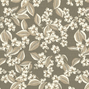 Cherry Flowers - Large - Wheat - Linen Texture - French Country Kitchen Neutral