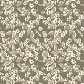 Cherry Flowers - Medium - Wheat - Linen Texture - French Country Kitchen Neutral