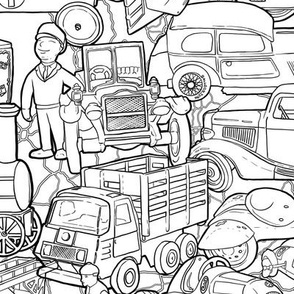 Coloring Book Wallpaper - Vintage Vehicle Toys