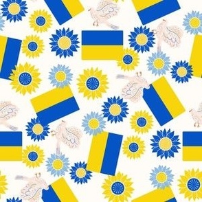 SMALL Ukraine flag fabric peace for ukraine fabric peace sunflowers flags cream 6in