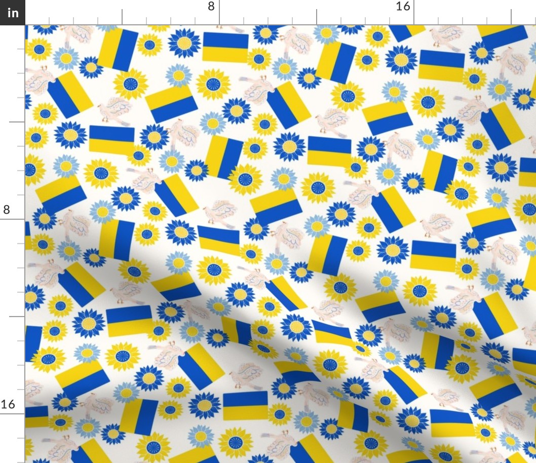 MEDIUM Ukraine flag fabric peace for ukraine fabric peace sunflowers flags cream 8in
