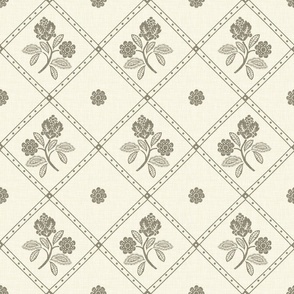  French Country Diamond Floral - Medium - Wheat - Linen Texture