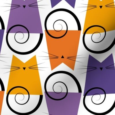 cats - figaro cat halloween - geometric cat - cat fabric and wallpaper