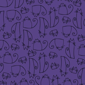small scale cats - tinkle cat halloween - lineart black cat on purple - halloween cat fabric and wallpaper
