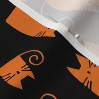 small scale cats - tinkle cat halloween - orange cat on black - halloween cat fabric and wallpaper