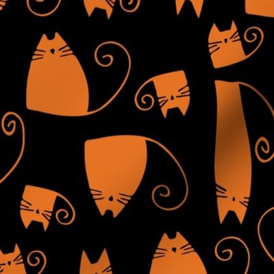 small scale cats - tinkle cat halloween - orange cat on black - halloween cat fabric and wallpaper