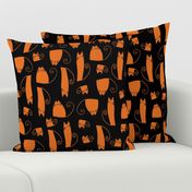 small scale cats - tinkle cat halloween - orange cat on black - halloween cat fabric and wallpaper