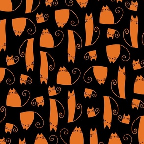 small scale cats - tinkle cat halloween - orange cat on black - halloween cat fabric and wallpaper