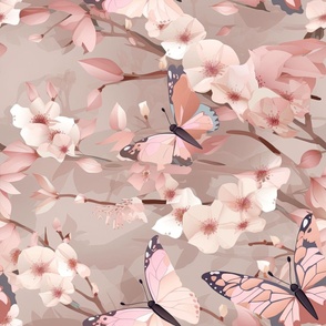 Serene  Cherry Blossoms and Butterflies ATL_814