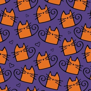 small scale cats - tinkle cat halloween - orange cat on purple - halloween cat fabric and wallpaper