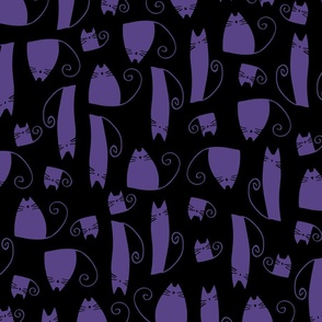 small scale cats - tinkle cat halloween - purple cat on black - halloween cat fabric and wallpaper
