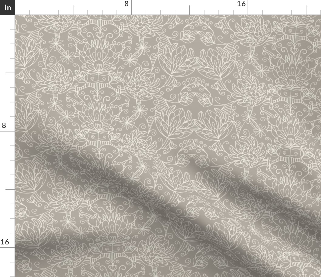 lovely - cloudy silver taupe _ creamy white 02 - traditional line art design