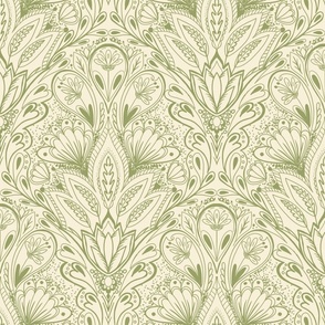 sage green bountiful meadow damask wallpaper scale