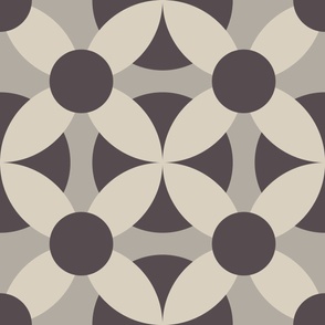 retro circles - bone beige _ cloudy silver _ purple brown - simple geometric tile