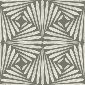scallop fans ogee _ creamy white_ limed ash green _ art deco geometric
