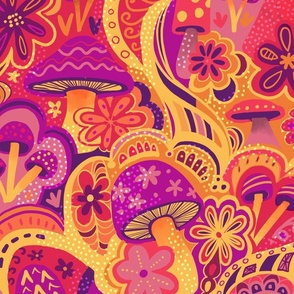 Hippy psychedelic Shrooms wallpaper scale