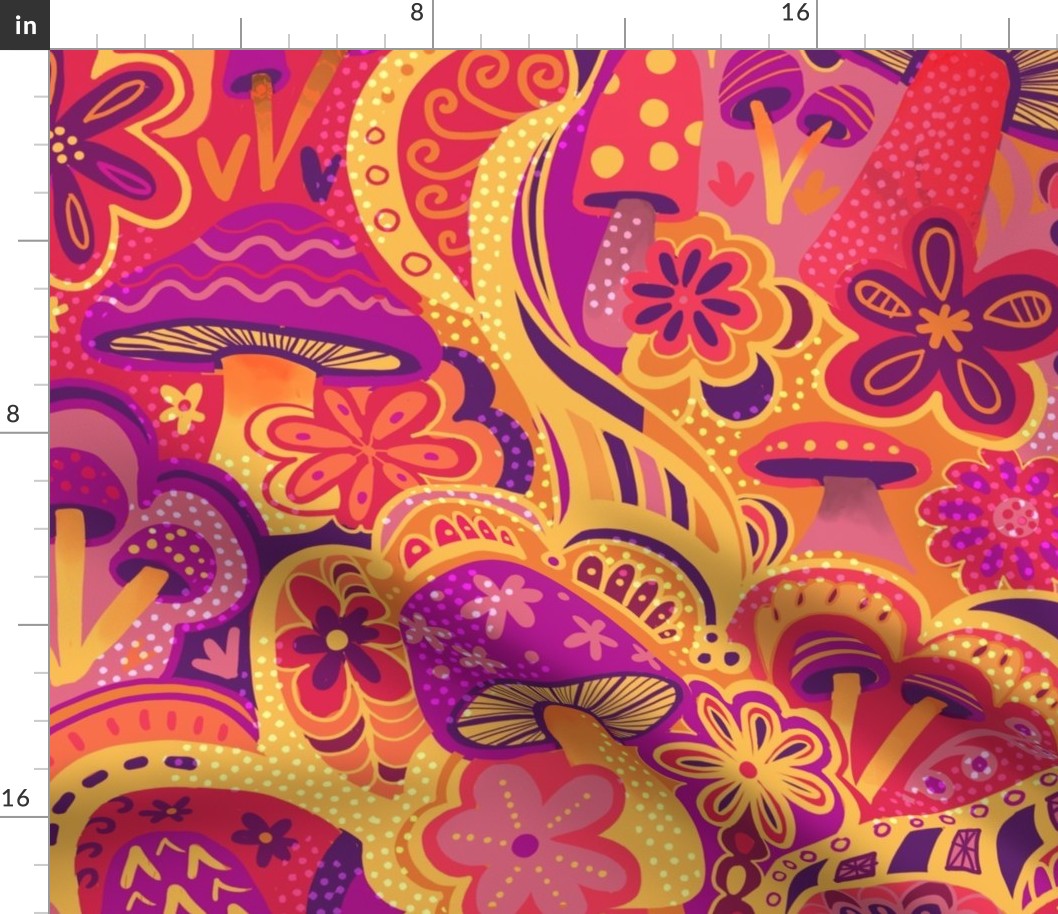 Hippy psychedelic Shrooms wallpaper scale