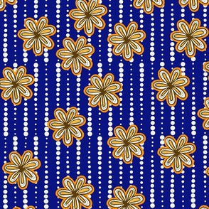 Desert Waves Series in Blues (white dots/orange flowers)