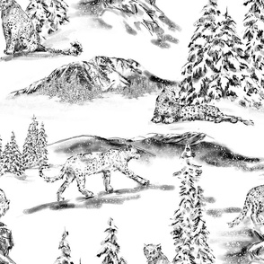 snow leopard toile black and white large scale