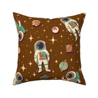 Retro Space Travel - Astronauts in space brown L