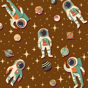 Retro Space Travel - Astronauts in space brown L