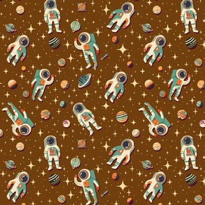 Retro Space Travel - Astronauts in space brown M