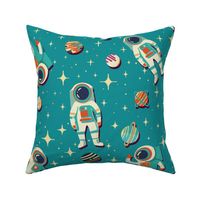 Retro Space Travel - Astronauts in space teal L