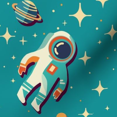 Retro Space Travel - Astronauts in space teal L
