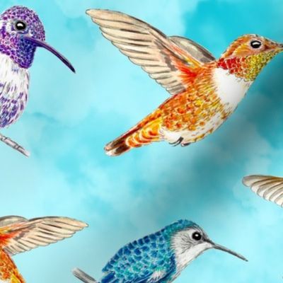 Hummingbirds Tossed on Aqua Clouds Large Scale