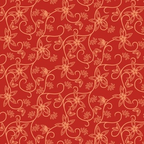 French country linens 2 peach on poppy red