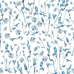 Large Blue Silhouette Grasses / Flowers / Watercolor