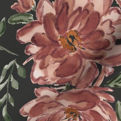 Jumbo - Blush Watercolour Damask Floral Blooms - Charcoal
