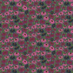 Prairie Coneflowers - Raspberry and Carbon Gray - Small