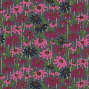 Prairie Coneflowers - Raspberry and Carbon Gray