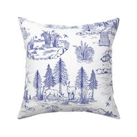 Toile de Jouy - Lake of the Woods - Blue on White - Nautical - Camping - Large Scale 2