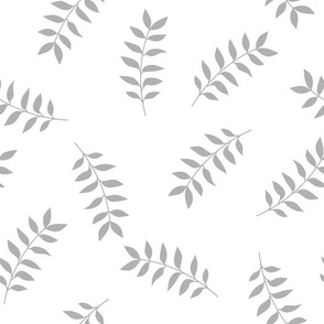 Falling leaves and branches, grey tone Sage green on off white background, seamless repeat