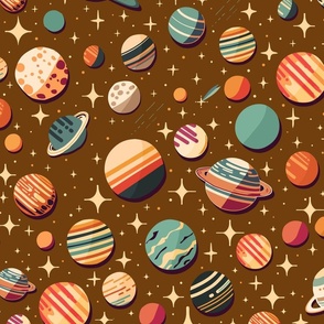 Retro Space Travel - Planets in the sky brown L