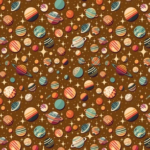 Retro Space Travel - Planets in the sky brown M